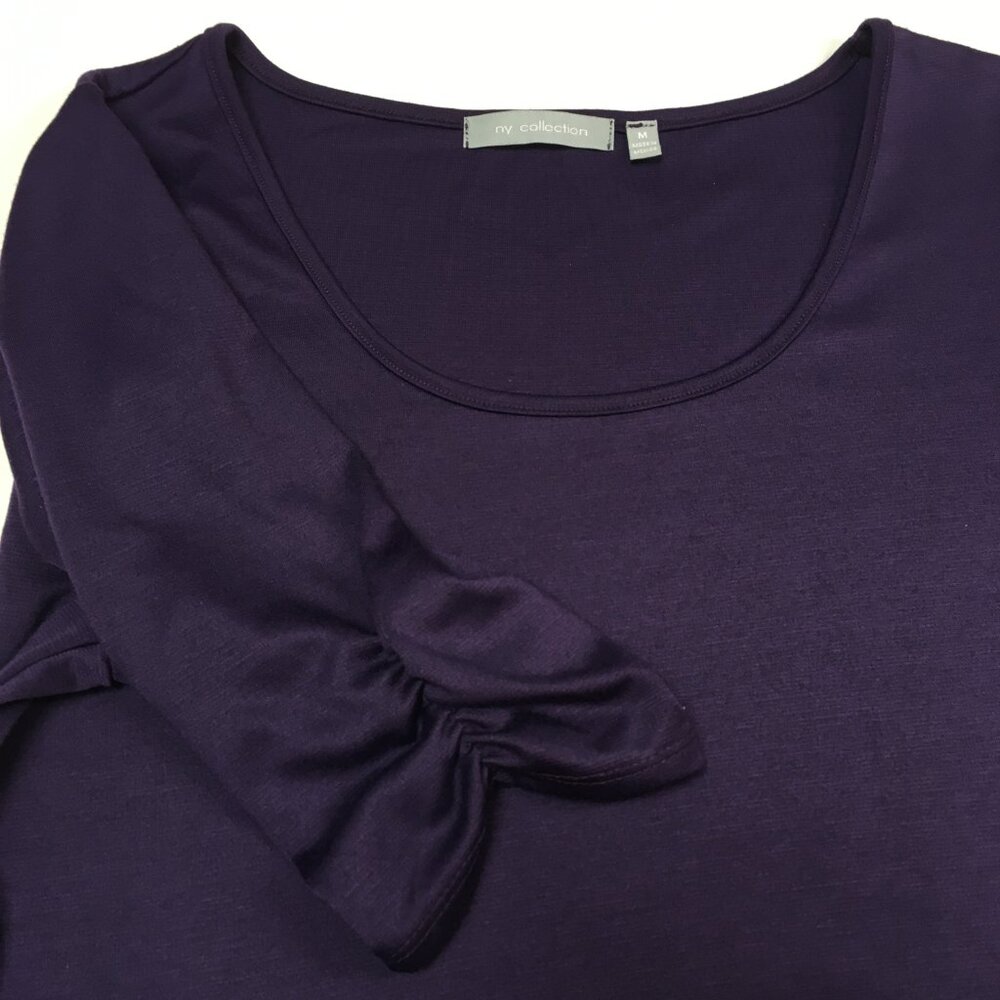 Dress Purple NY Collection Fit & Flare Knit Ruched Half Sleeve Medium Work Party